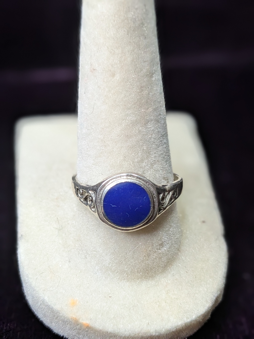 Sterling Silver Blue Stone Round Signet Ring Sz 8.5